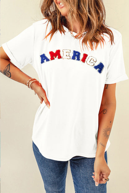 T-shirt à col rond graphique AMERICA en chenille blanc