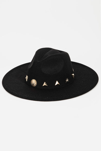 Sombrero Fedora con tachuelas de fama, sol, luna y estrella