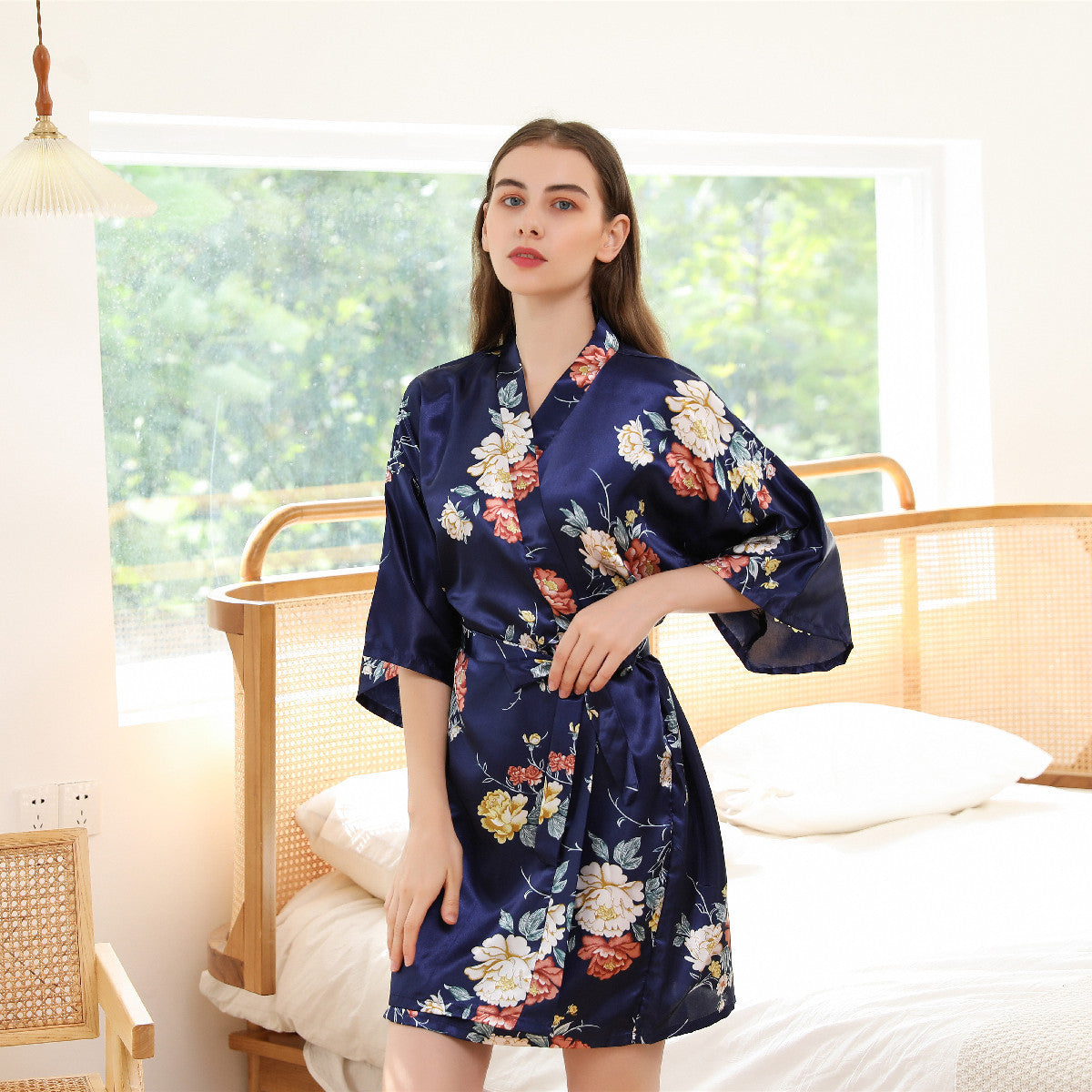 Women's Short Summer Peony Printed Kimono Pajamas