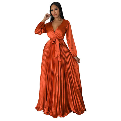 Women's Fashion Lantern Sleeve Pleated Dress