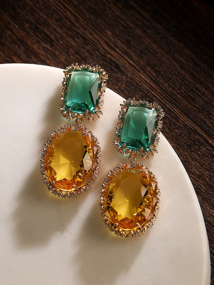 Boucles d'oreilles de luxe légères en argent et citrine verte avec pierres précieuses