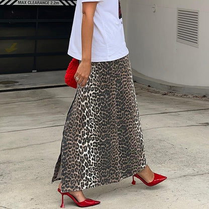 Commute Style Cotton Leopard Print Straight Ankle Skirt European And American Spring Fashion Long Skirt