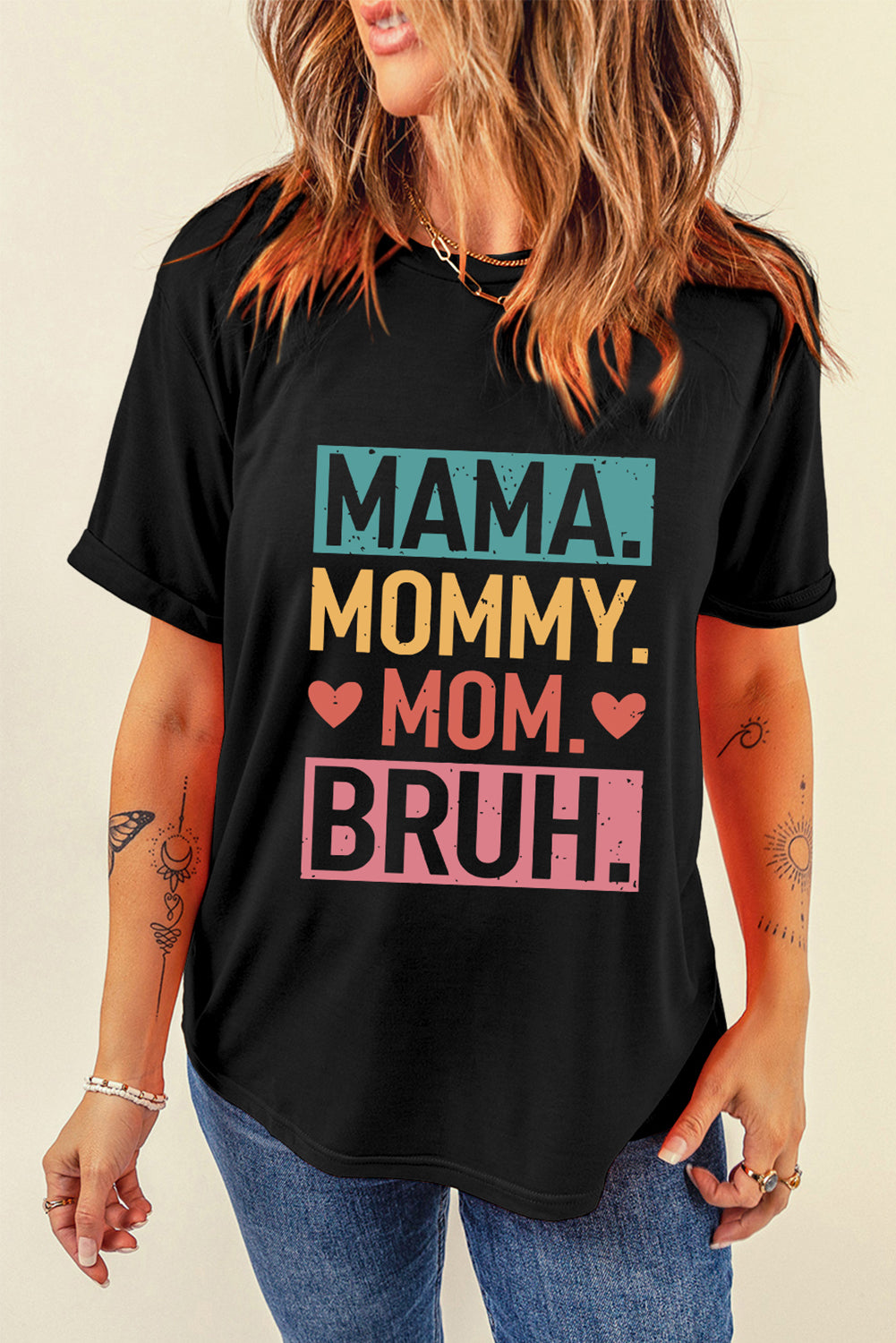 Camiseta negra con gráfico de letras MAMA MOMMY MOM BRUH