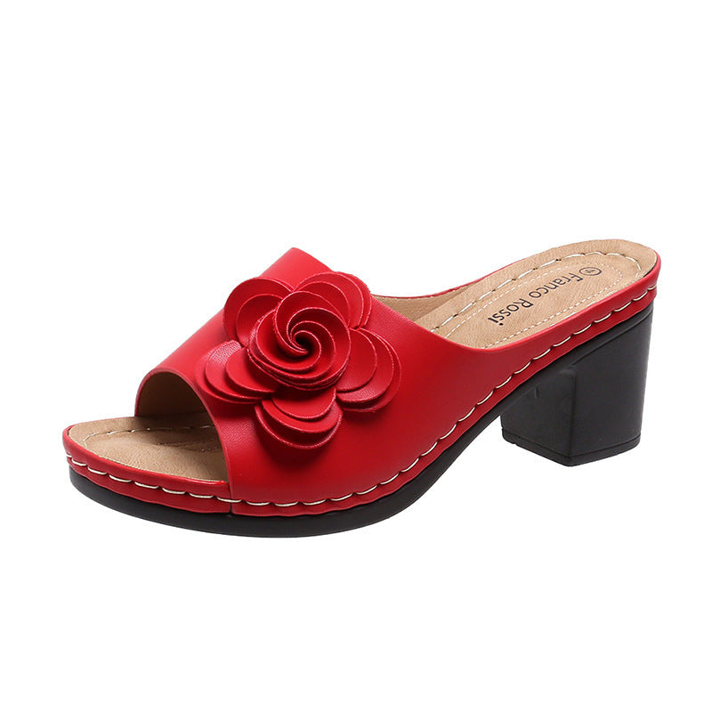 Women's Wedge Flower Solid Color Sandals