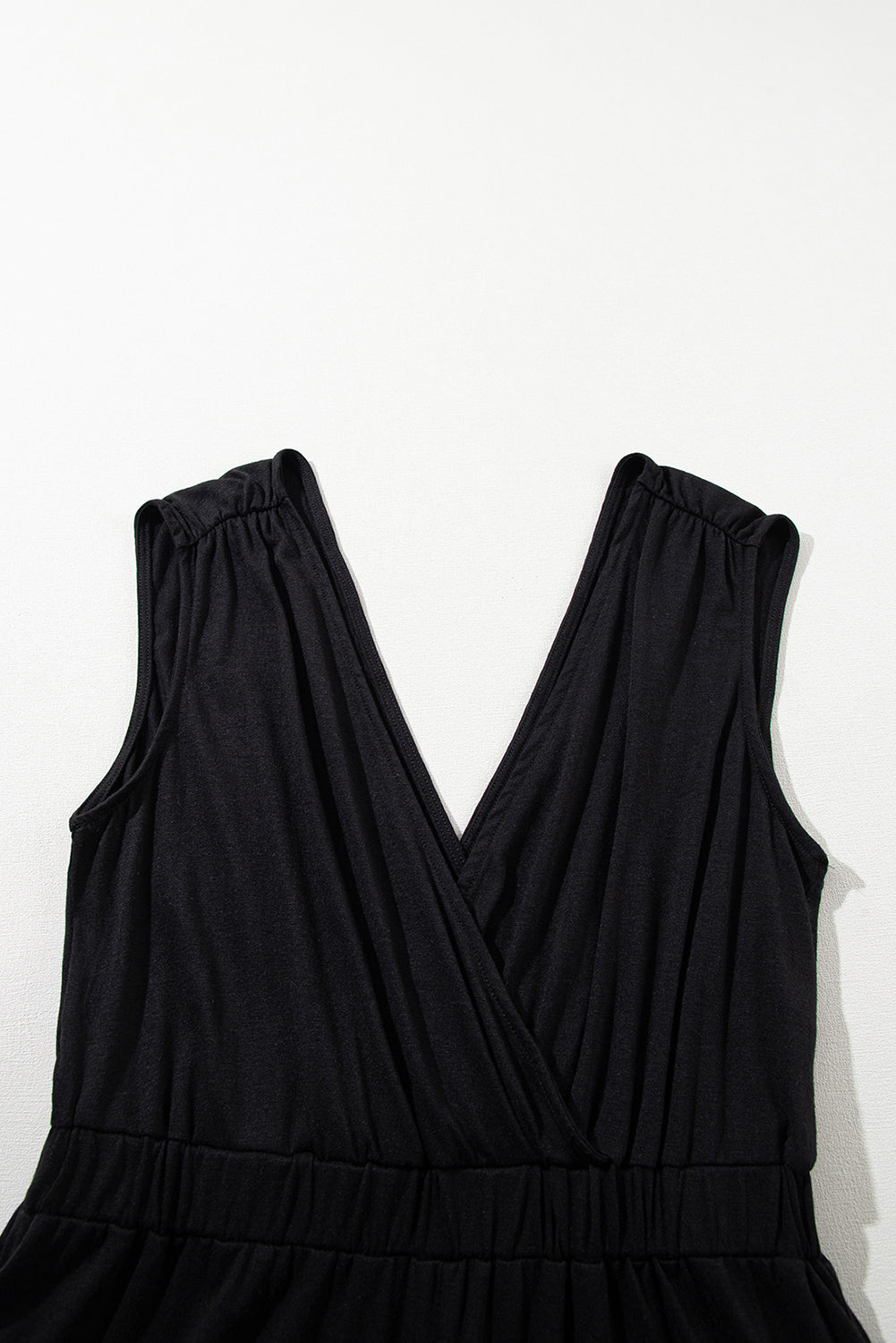 Black Deep V Pleated Crisscross Wide Leg Backless Jumpsuit