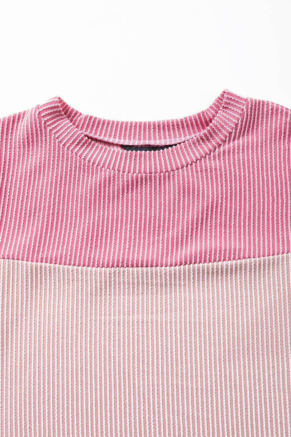 Pink Rib Textured Colorblock T Shirt