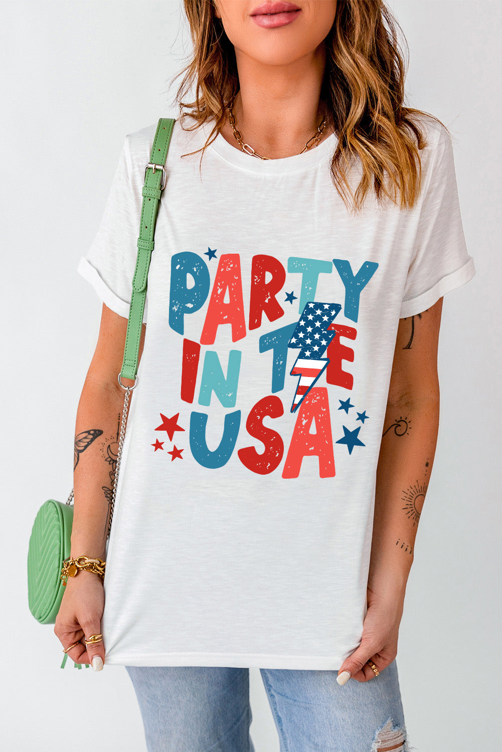 White PARTY IN THE USA American Flag Graphic Tee