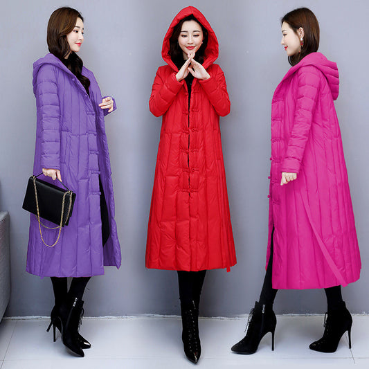 Simple solid color casual mid-length long-sleeved down jacket