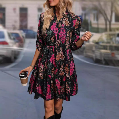 Autumn Elegant New Printed Shirt Dress Women