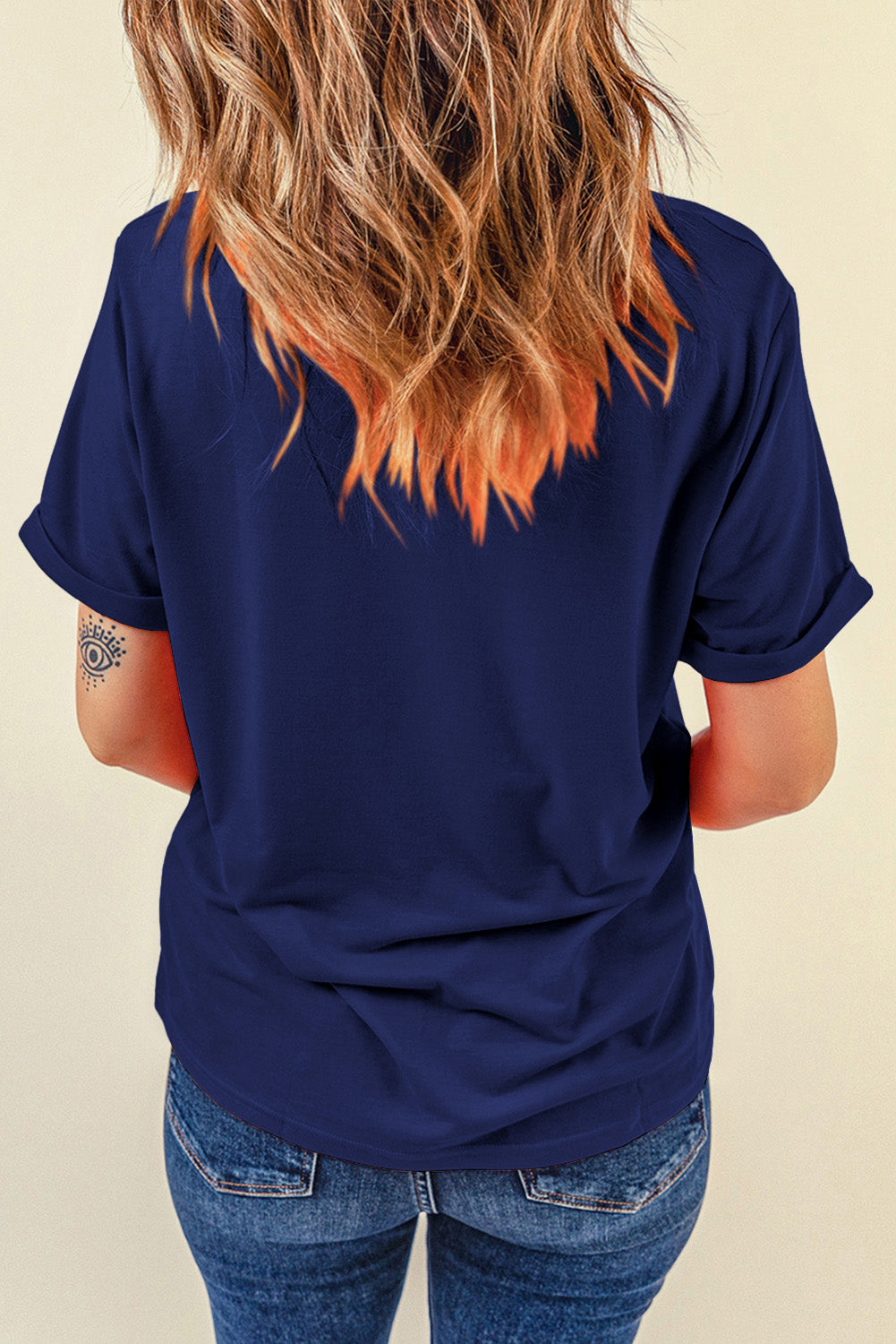 Camiseta con estampado de letras y estrellas de chenilla azul