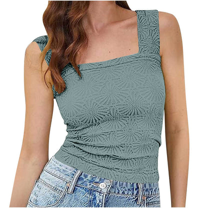 Women's High Elastic Tight Jacquard Square Collar Sleeveless Vest Top