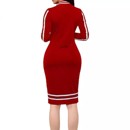 European And American Long Sleeve Zipper Casual Dress Women