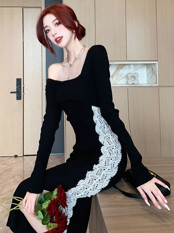 French Socialite Knitted Long Dress Autumn