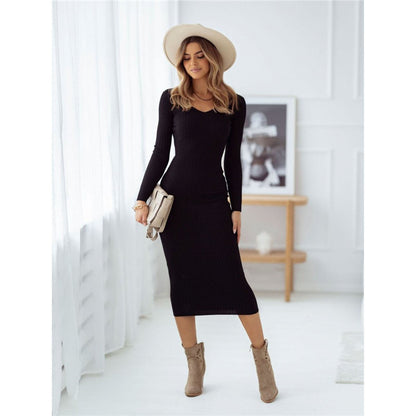 Women's Midi Dress Solid Color Knitted Dress