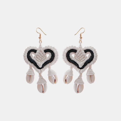 Boucles d'oreilles pendantes en forme de cœur en fil de coton