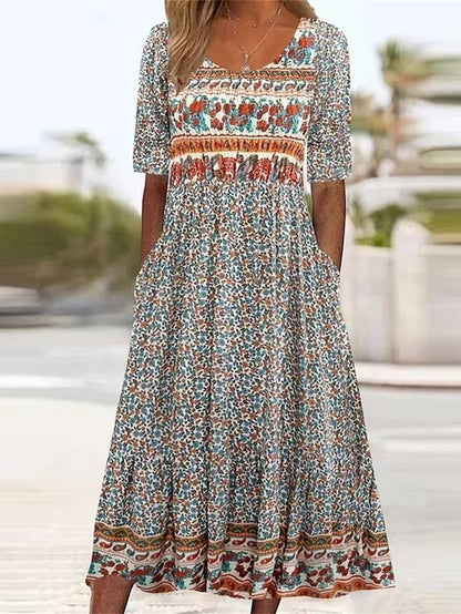 Vestido delgado de moda estampado de verano de estilo étnico