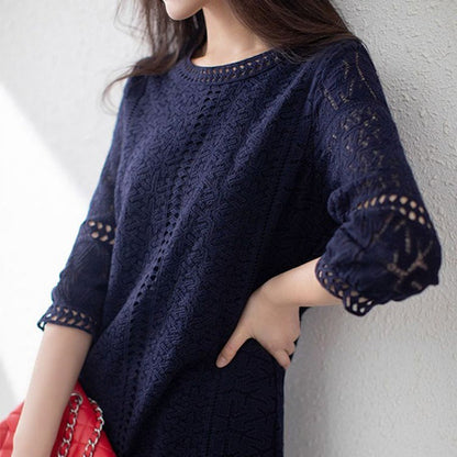 Loose Temperament Hollow-out Three-quarter Sleeve Straight Skirt