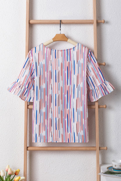 Blusa de media manga a rayas multicolor blanca