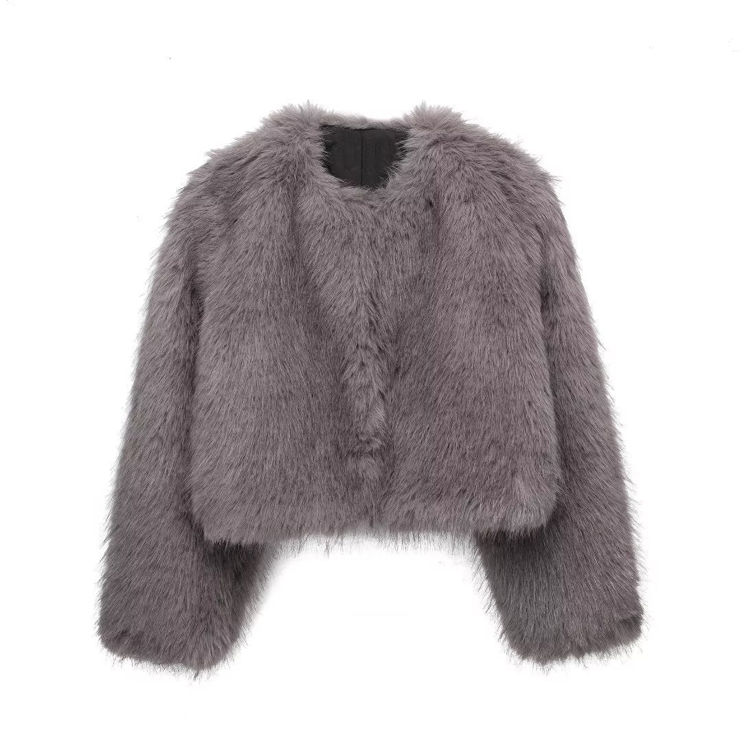 Temperament Crew Neck Single-breasted Furry Coat Top For Women