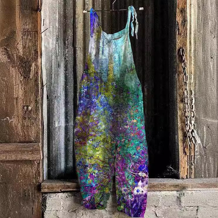 Women's Vintage Print Jumpsuit Sling