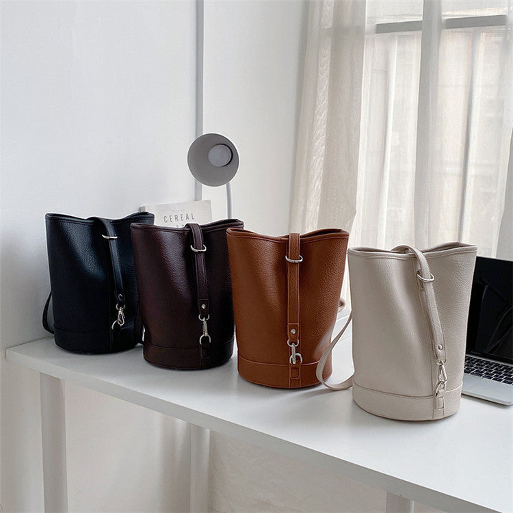 Sac seau cylindrique de grande capacité pour femmes, sac croisé à bandoulière simple