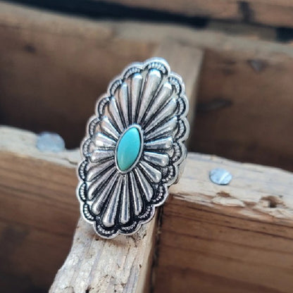 Bague turquoise artificielle en forme de fleur