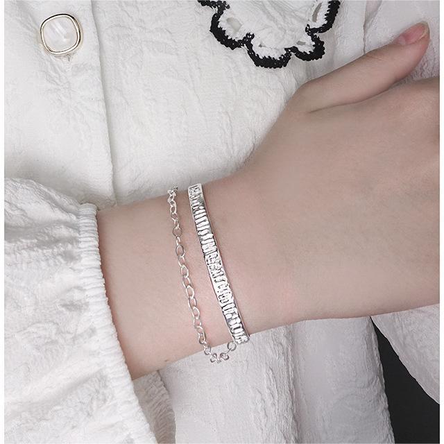 117 Korean Style INS Special Interest Light Luxury Design Versatile Pleated Texture Chain Bracelet Sterling Silver