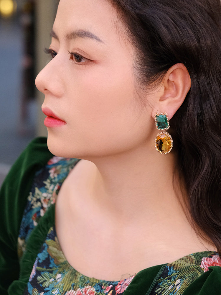 Boucles d'oreilles de luxe légères en argent et citrine verte avec pierres précieuses