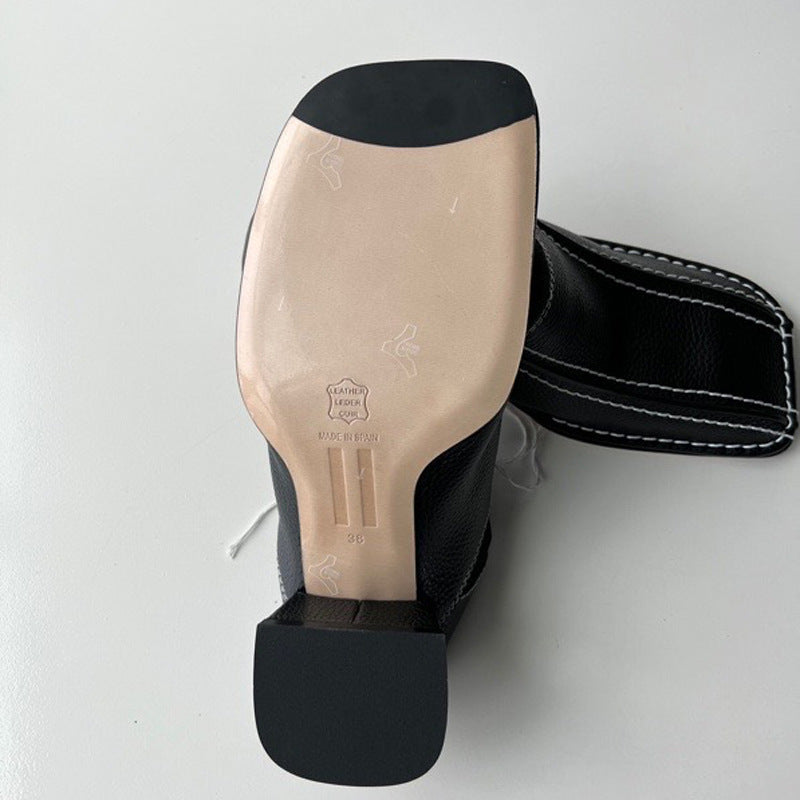 Petites chaussures simples en cuir pour femmes, rétro, tête carrée, talon moyen épais, nouvelle collection