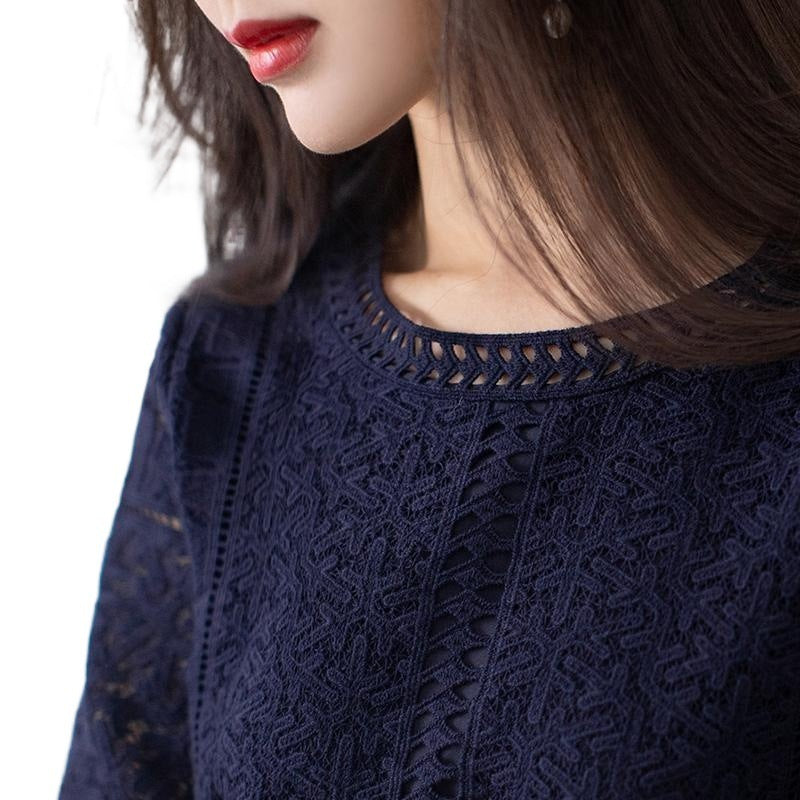 Loose Temperament Hollow-out Three-quarter Sleeve Straight Skirt