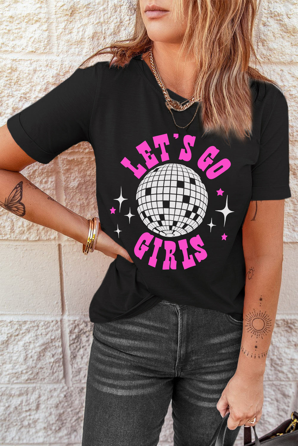 Camiseta gráfica informal negra Lets Go Girls Disco