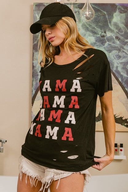 BiBi MAMA T-shirt à manches courtes en détresse graphique