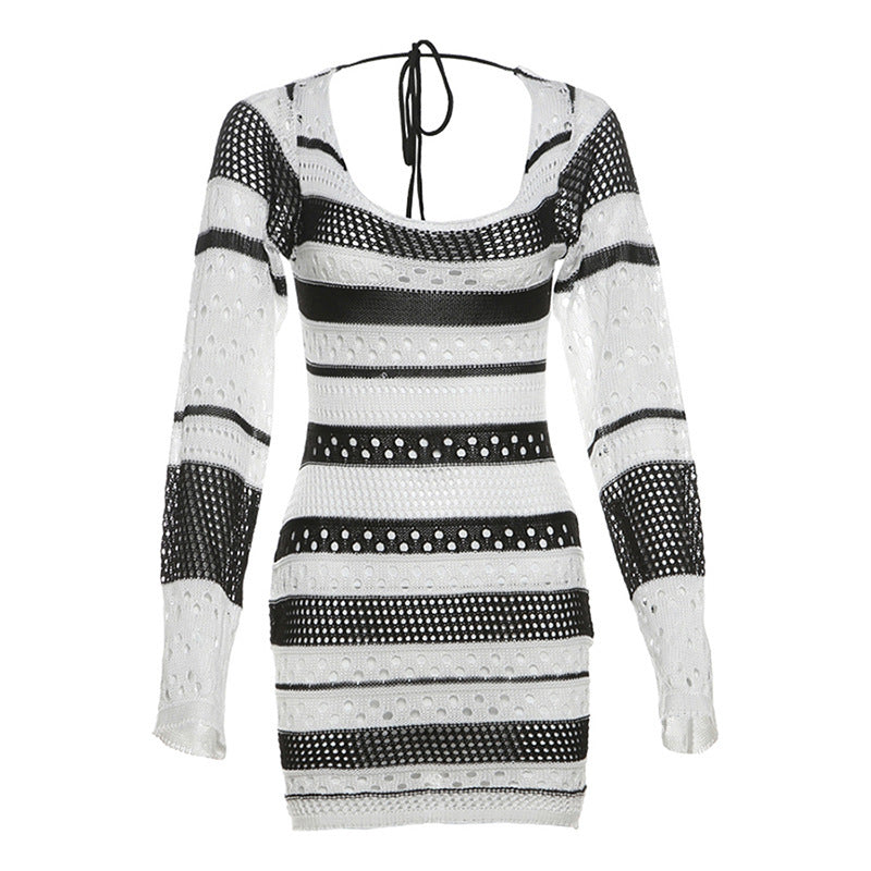 European And American Knitted Striped Dress Women