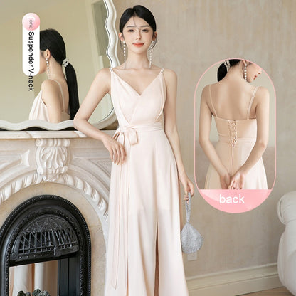 Champagne Satin Bridesmaid Dress For Women