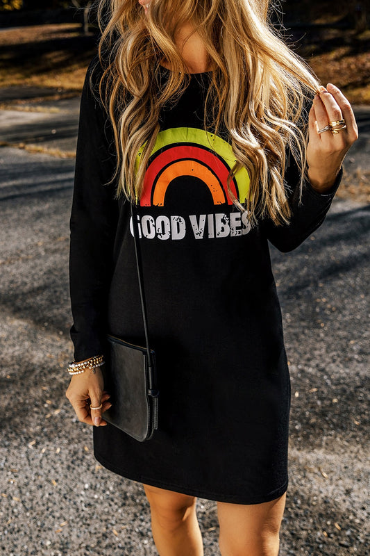 GOOD VIBES Vestido de manga larga con cuello redondo