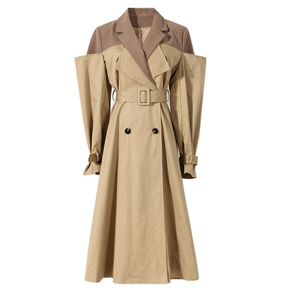 Noeud bicolore faux deux pièces costume col Trench Coat robe féminine