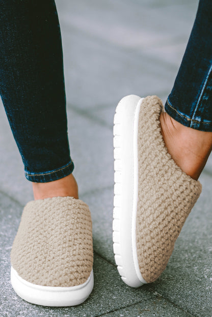 Apricot Plain Casual Knit Winter Slippers