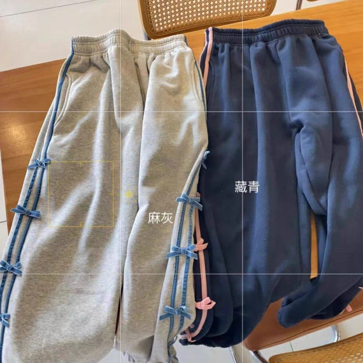 Pantalones deportivos casuales de felpa con línea de lazo