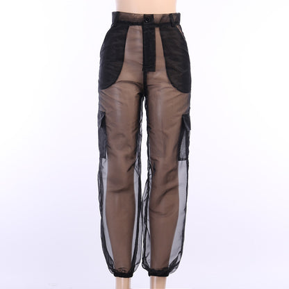 Women's Clothing Mesh See-through Baggy Pants