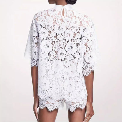 Women's Fashion Lace Top Shorts Suit