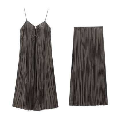 Summer New Women's Pleated Long Sling Dress