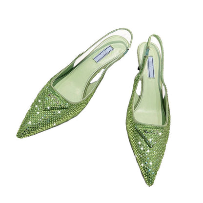 Women's Triangle  Pointed Rhinestone Cat Heel Sandals