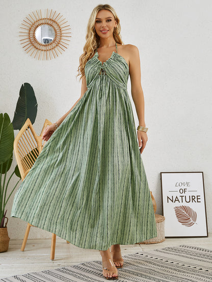 Vestido largo bohemio con cuello halter: vestido playero holgado sin mangas de verano para mujer