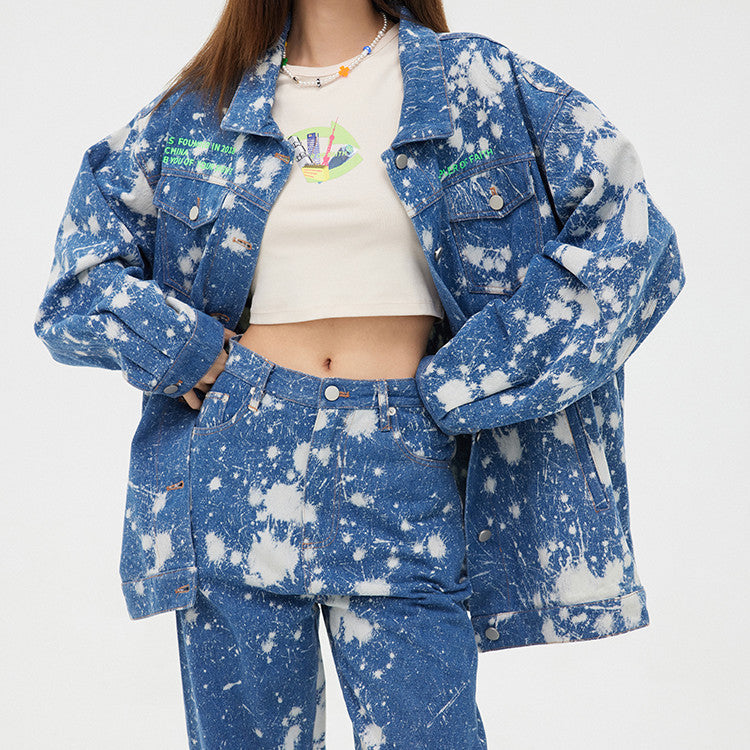 Women's Tie Dye Wash Print Denim Oversized Jacket