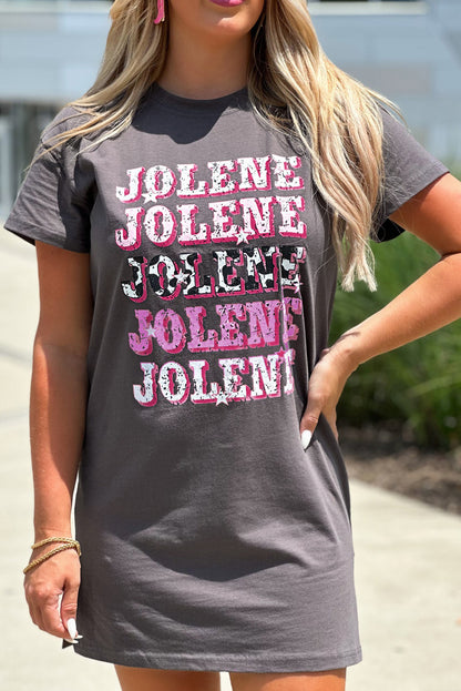 Camiseta tipo túnica con cuello redondo y estampado de letras JOLENE en gris oscuro