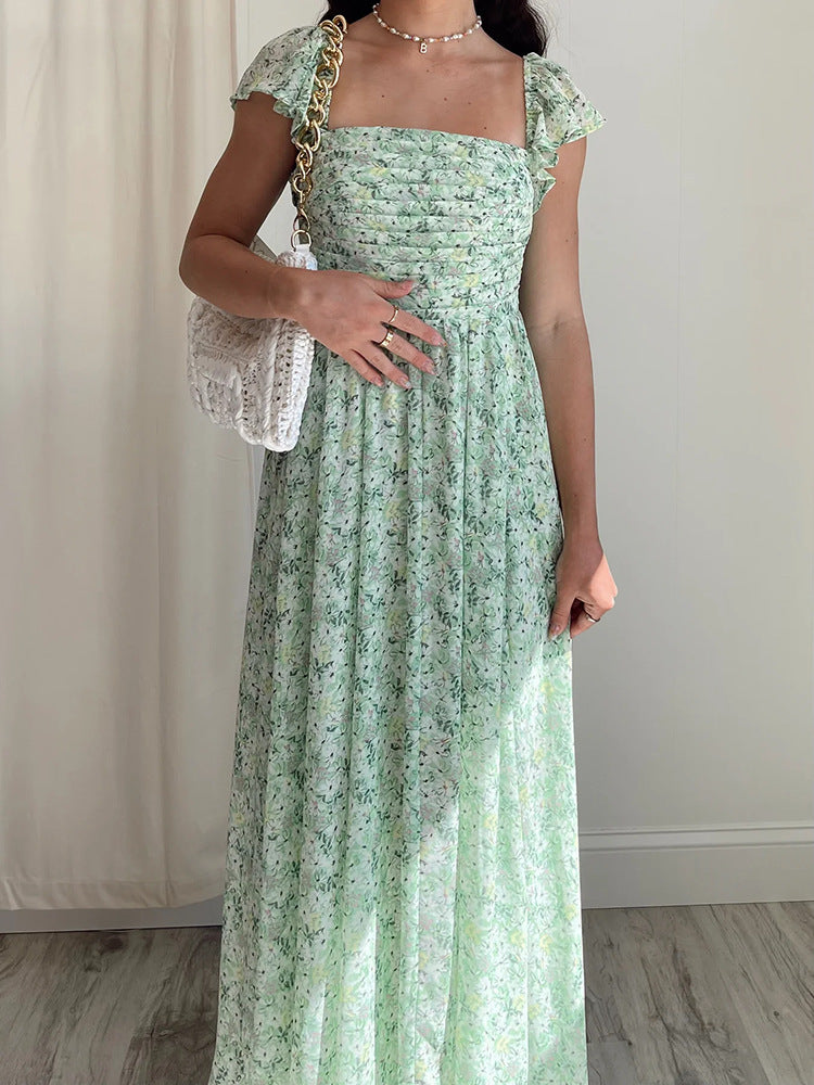 Vestido de longitud media para mujer con temperamento adelgazante y cintura temblorosa verde de moda