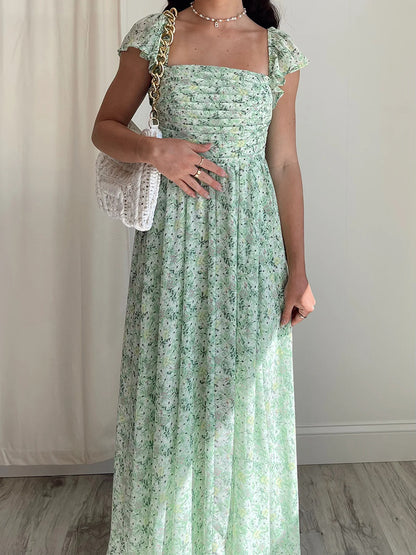 Vestido de longitud media para mujer con temperamento adelgazante y cintura temblorosa verde de moda