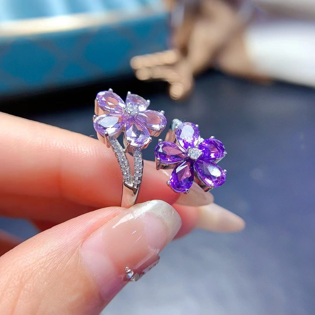 925 Sterling Silver Inlaid Natural Amethyst Ring