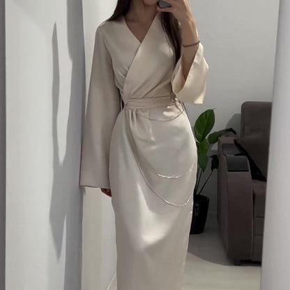 Robe taille longue élégante de couleur unie pour femmes