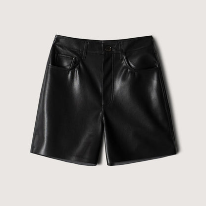 Women's Casual Niche Leisure Commute Leather High Waist Straight Shorts